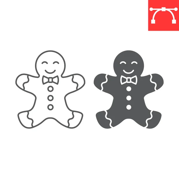 Gingerbread Man Line Glyph Icon Christmas Sweet Gingerbread Man Vector — Stockvector