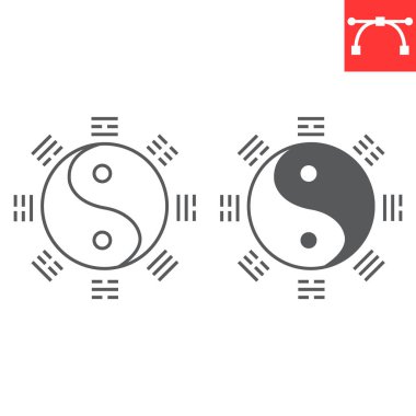 Yin ve Yang çizgi ve glyph simgesi, asyalı ve harmoni, yin yang vektör ikonu, vektör grafikleri, düzenlenebilir çizgi işareti, 10.