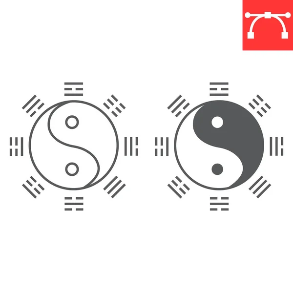Yin Yang Línea Glifo Icono Asiático Armonía Yin Yang Vector — Vector de stock