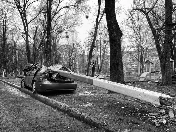Damaged Car Kharkov Result Shelling Peaceful City Russian Troops Bombing — стокове фото