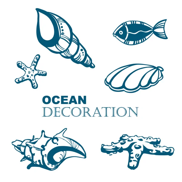 Conjunto de decoração oceânica —  Vetores de Stock