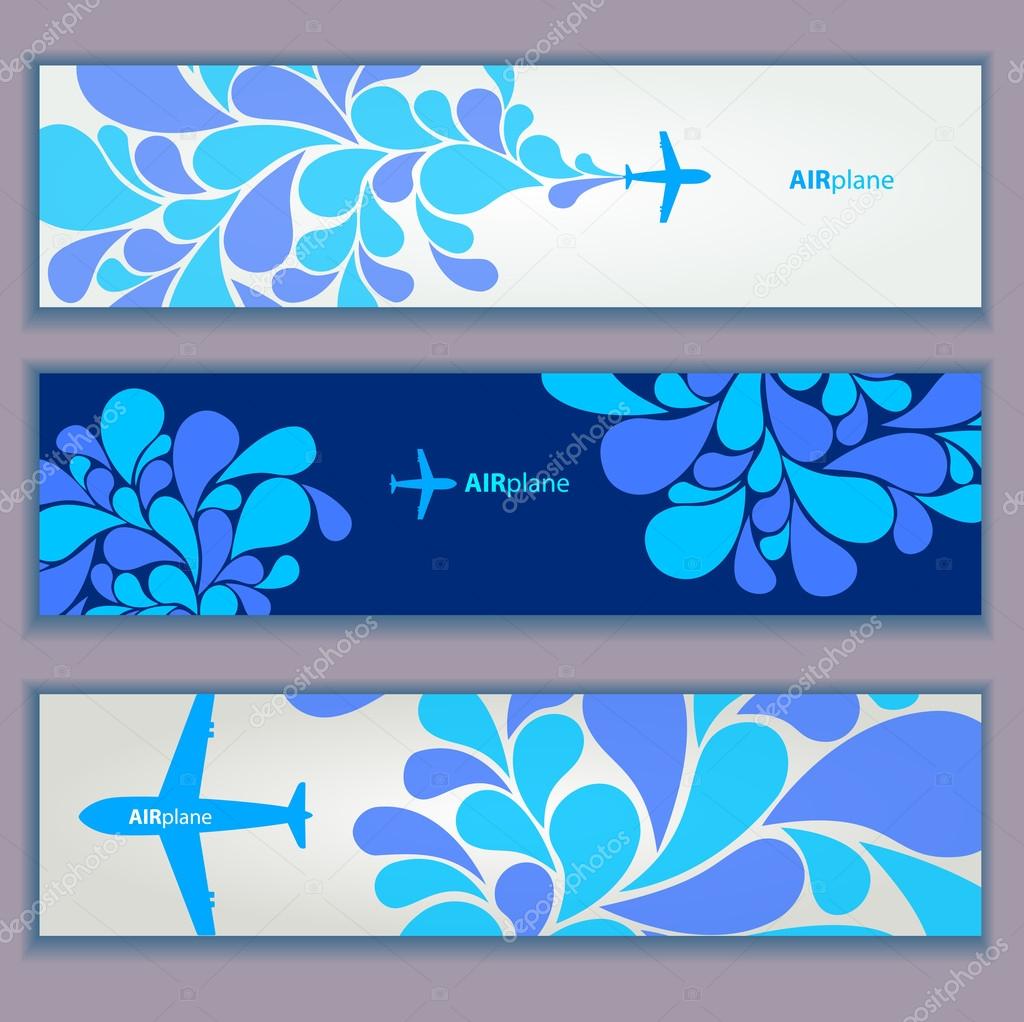 Set of banners. airplane background