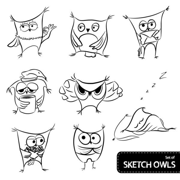 Set van owl sketch — Stockvector