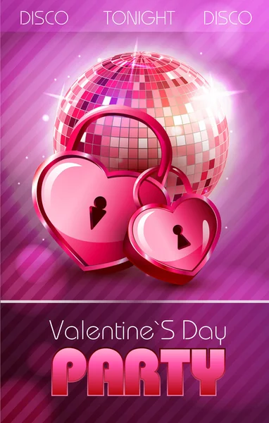 Valentine disco poster with hearts — Stock Vector
