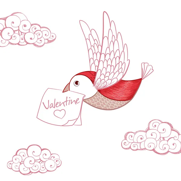 Oiseau avec carte de Saint-Valentin. Invitation — Image vectorielle