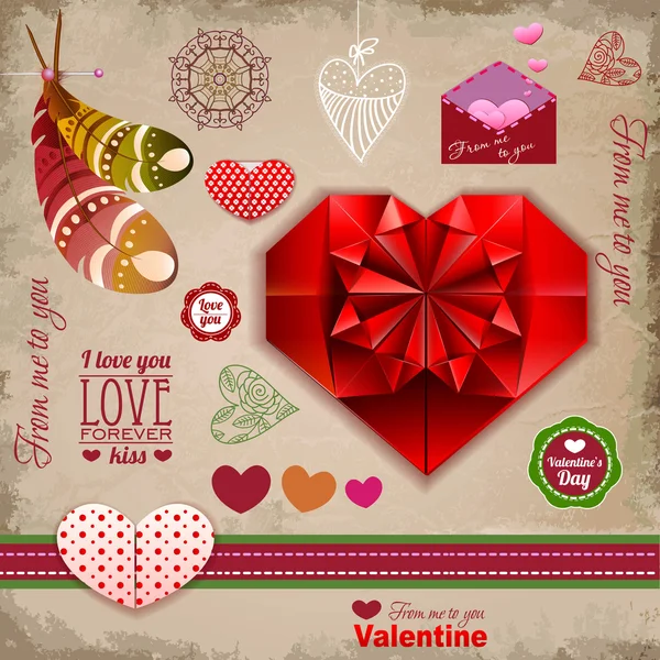 Étiquettes Saint Valentin, collection d'éléments d'icônes, décoration — Image vectorielle