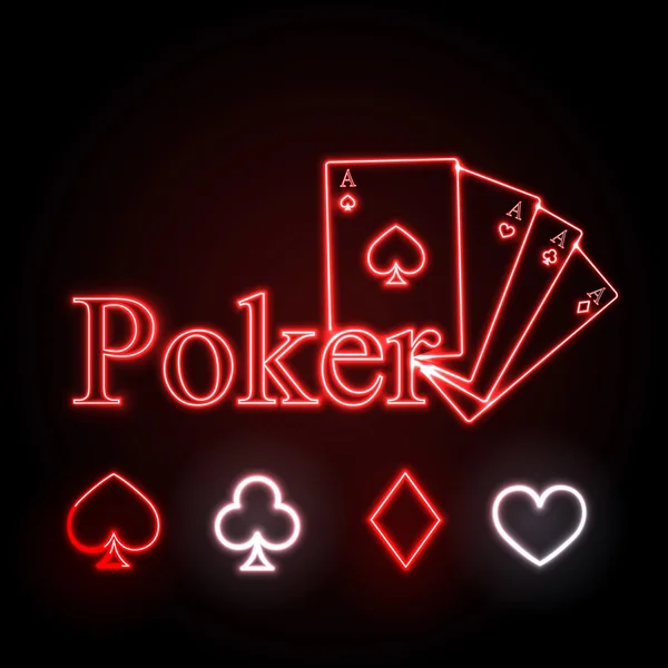 Insegna al neon. Poker — Vettoriale Stock