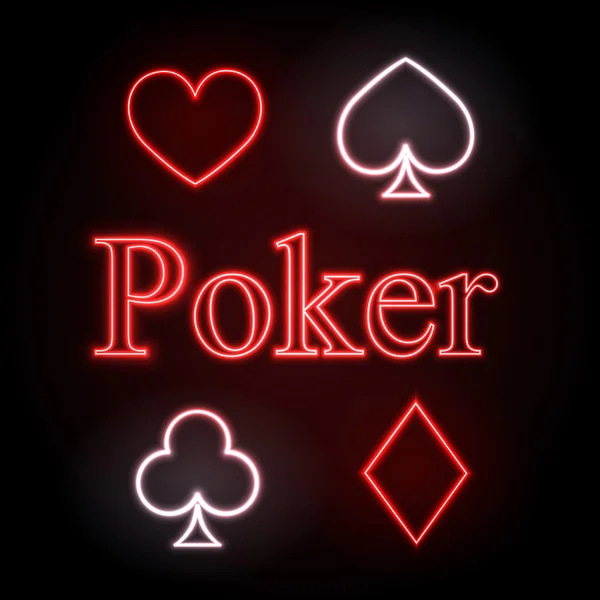 Insegna al neon. Poker — Vettoriale Stock