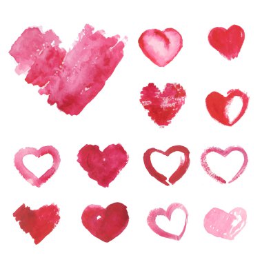 Set of Watercolor painted pink heart