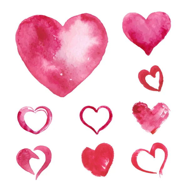 Set of Watercolor painted pink heart — Stockvector