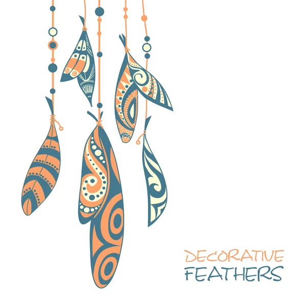Penas étnicas ornamentais decorativas —  Vetores de Stock