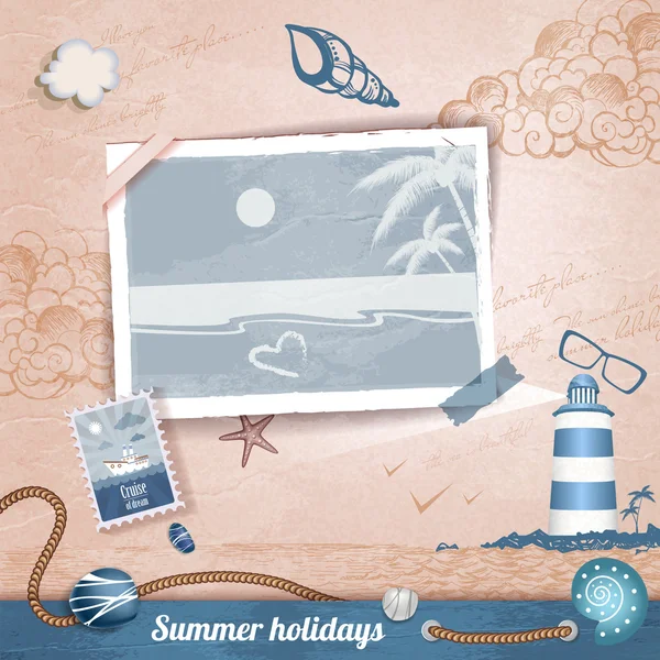 Álbum de fotos scrapbooking verano — Vector de stock