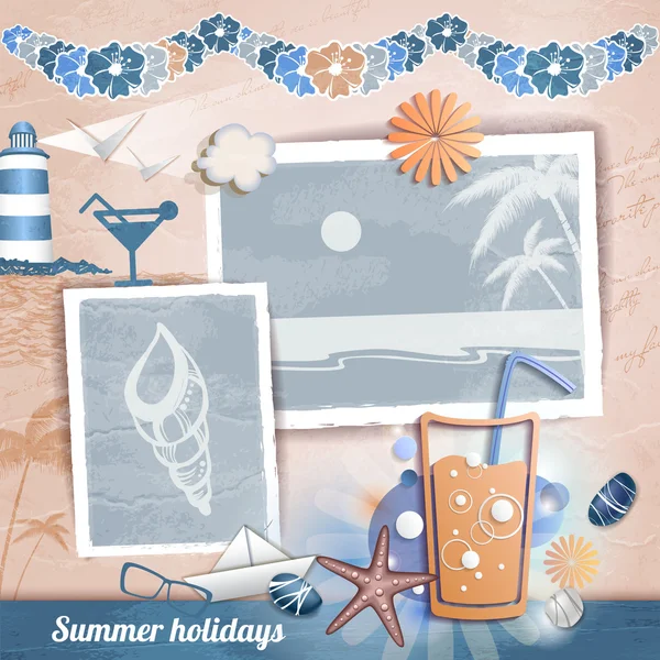 Álbum de fotos scrapbooking verano — Vector de stock