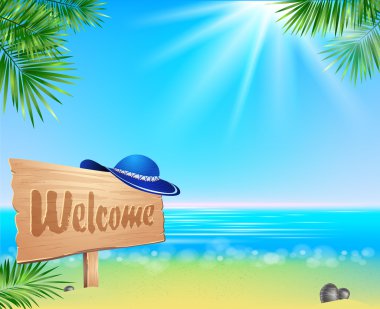 Summerl seaside view poster. Vector background. clipart
