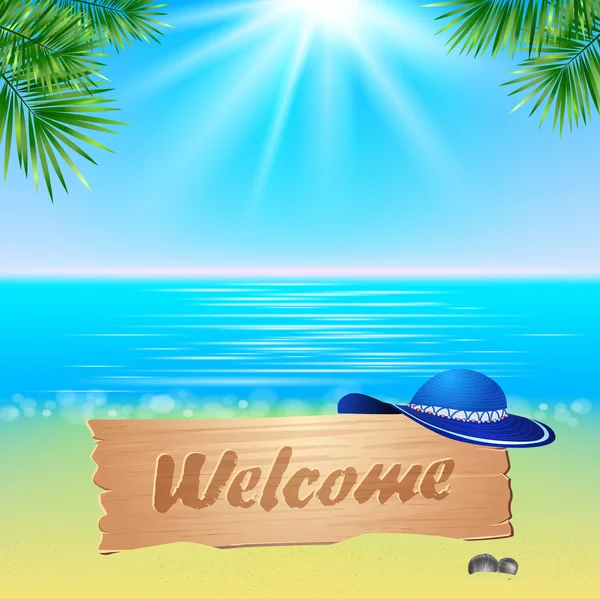 Summerl seaside view poster. Vector background. — Stock Vector