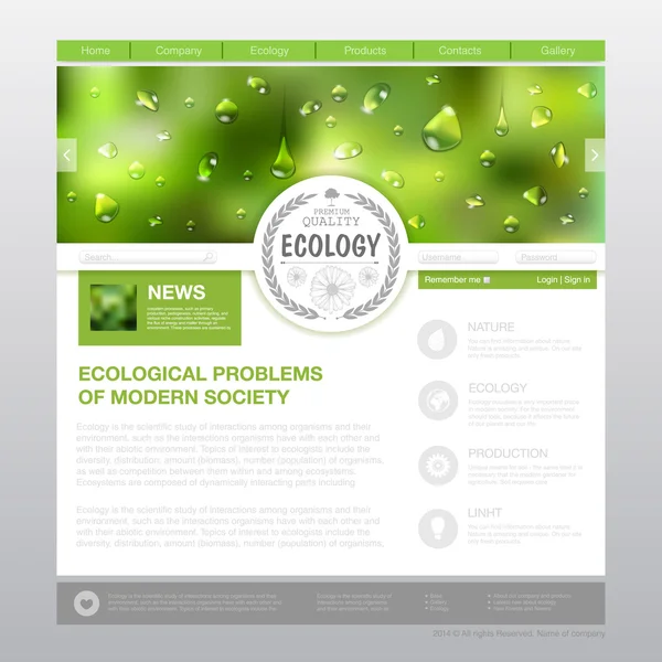 Diseño del sitio web. Fondo de ecología — Vector de stock