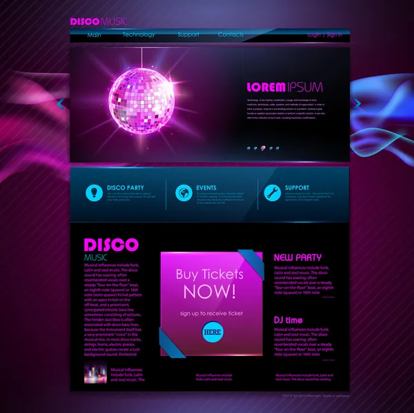 Web sitesi tasarım şablonu. disko arka plan — Stok Vektör