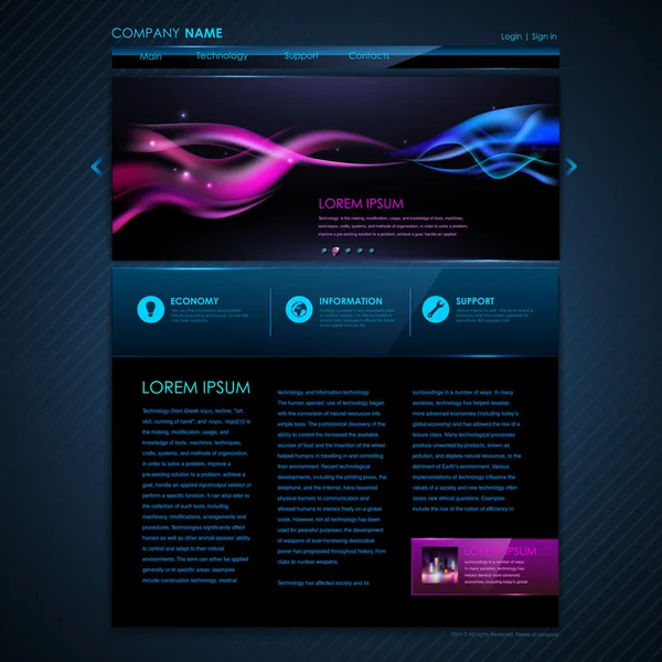 Design del modello di sito web. Contesto tecnologico — Vettoriale Stock