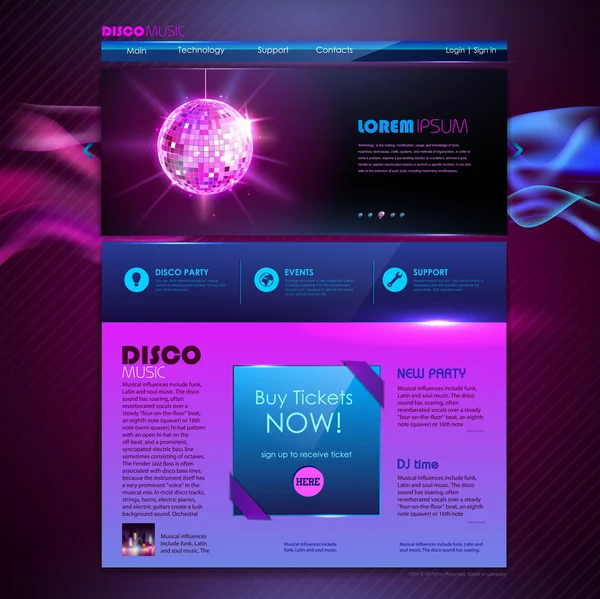 Website sjabloonontwerp. Disco achtergrond — Stockvector