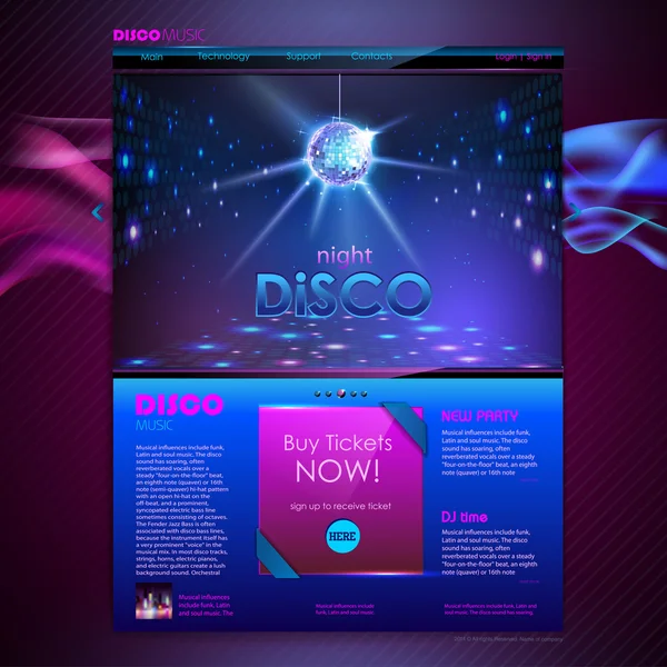 Website template design. Disco background — Stock Vector