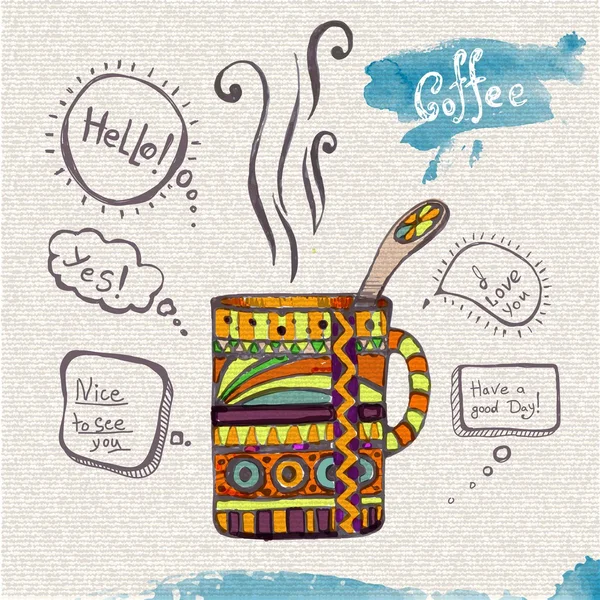Διακοσμητικά σκίτσο φλιτζανιού καφέ — Διανυσματικό Αρχείο