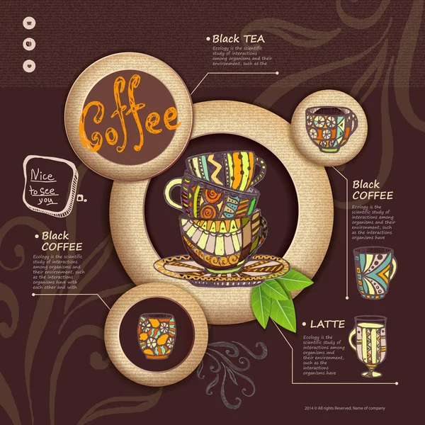 Web site design. Xícara decorativa de café —  Vetores de Stock