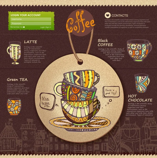 Diseño del sitio web. Taza decorativa de café — Vector de stock