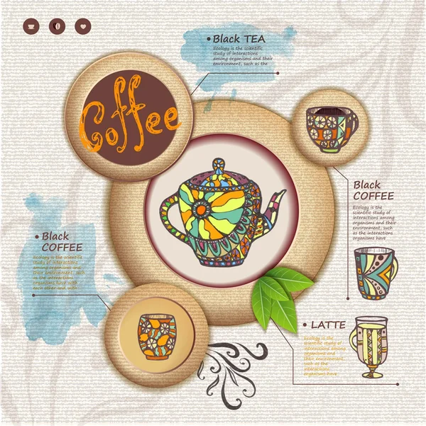 Progettazione del sito web. Tazza decorativa di caffè — Vettoriale Stock