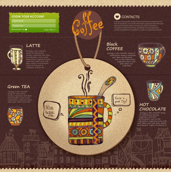 Web site design. Xícara decorativa de café — Vetor de Stock