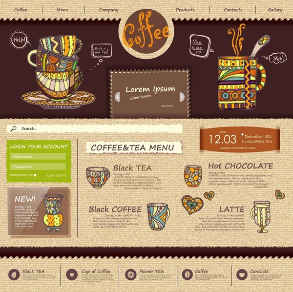 Plantilla de diseño del sitio web. Taza decorativa de café — Vector de stock