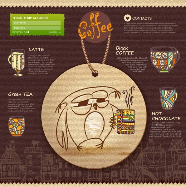 Website design. decoratieve kopje koffie — Stockvector