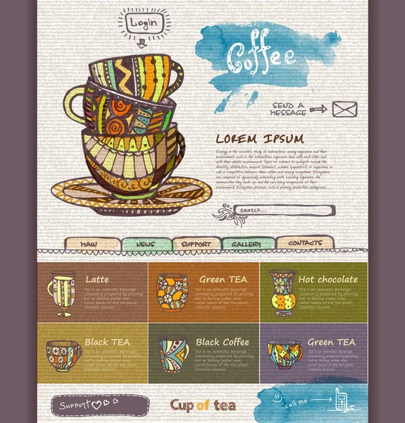 Modèle de conception de site Web. Tasse décorative de café — Image vectorielle