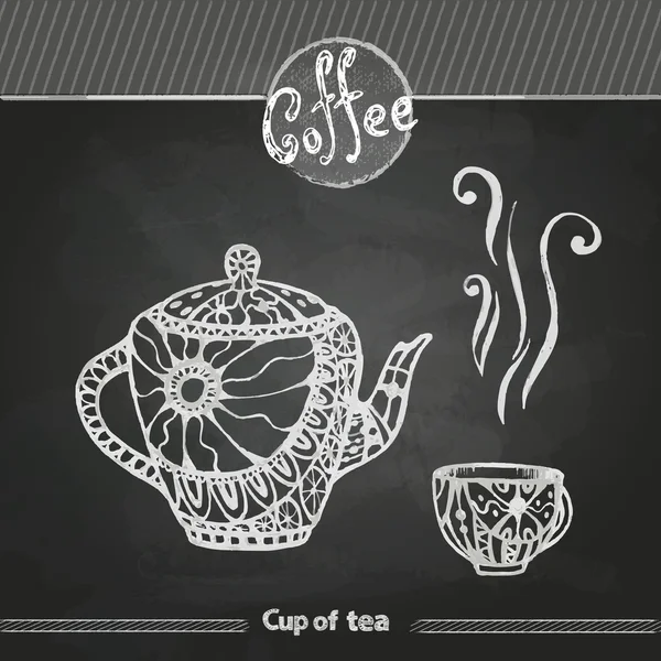 Disegni a gesso. Tazza decorativa di caffè — Vettoriale Stock