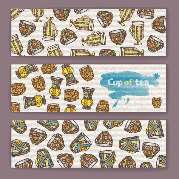 Conjunto de banners com xícara decorativa de café — Vetor de Stock