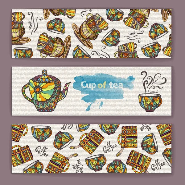 Набор баннеров с декоративной чашкой кофе — стоковый вектор