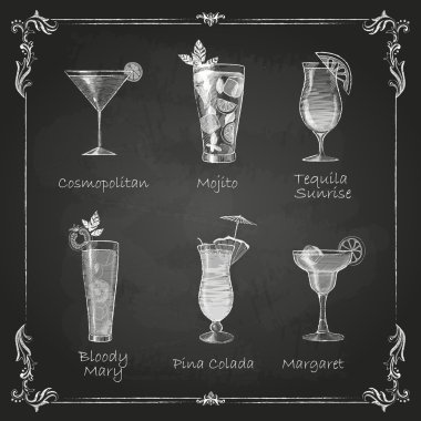 Chalk drawings. cocktail menu clipart