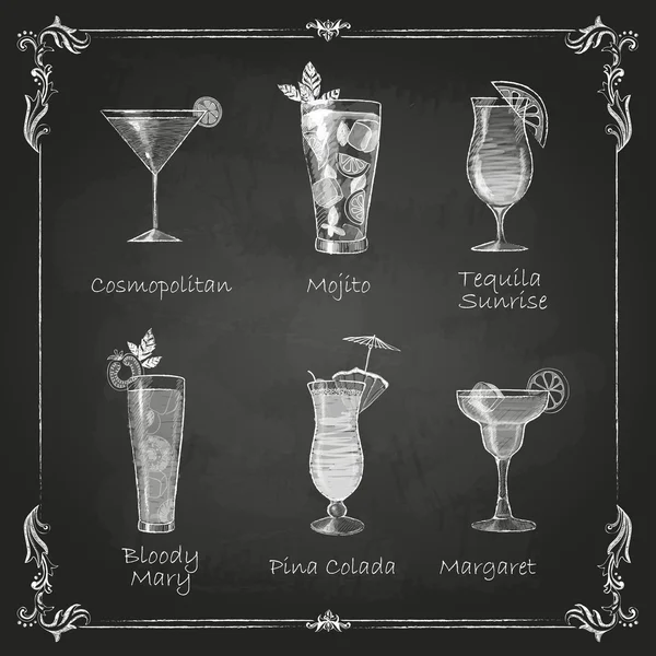 Des dessins à la craie. menu cocktail — Image vectorielle