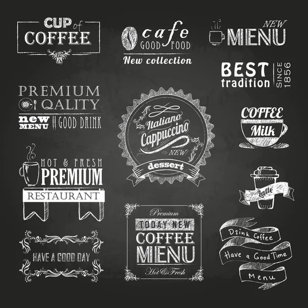 Chalk calligraphic drawing. Set of Coffee sticker — Stock Vector