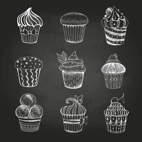 Kréta rajz. csoportja, sütemények — Stock Vector