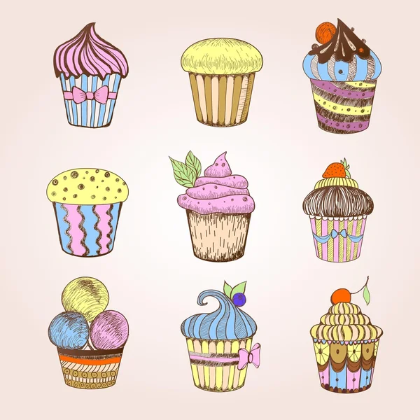 Set of cakes. Decorative sketch — Stock Vector