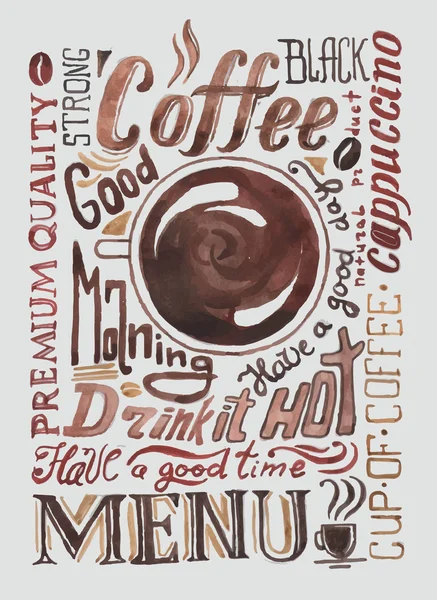 Aquarell-Kaffee-Poster. Hintergrund der Typografie — Stockvektor