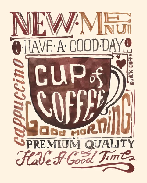 Aquarell-Kaffee-Poster. Hintergrund der Typografie — Stockvektor