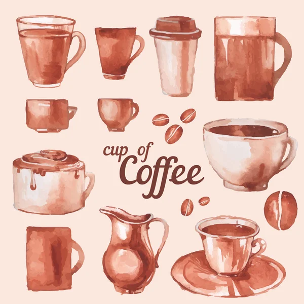 Watercolor vintage cups of coffee — Stock Vector