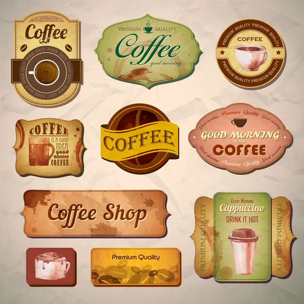 Set de etiquetas de café decorativas vintage — Archivo Imágenes Vectoriales