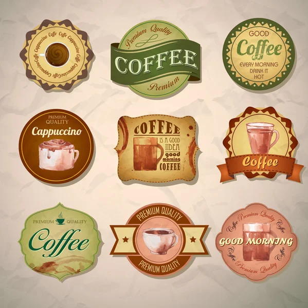 Set de etiquetas de café decorativas vintage — Vector de stock