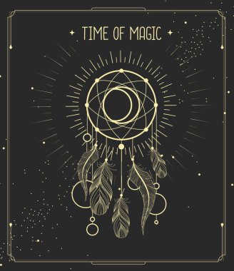 İçinde düş kapanı olan modern büyü kartı. Vektör illüstrasyonu