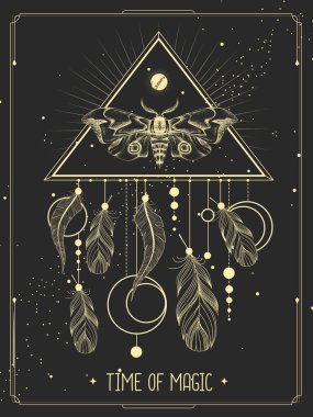 İçinde düş kapanı ve kelebek olan modern büyü kartı. Vektör illüstrasyonu