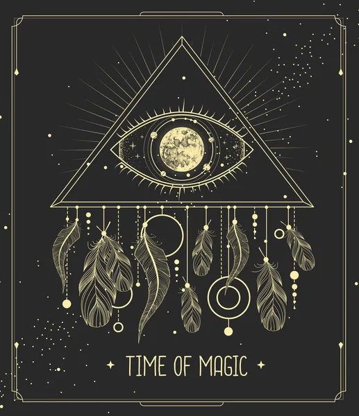 Moderne Magische Hekserij Kaart Met Droomvanger Oog Driehoek Vectorillustratie — Stockvector