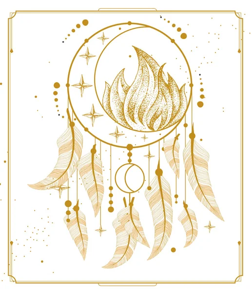 现代魔法卡与梦想捕手 新月形和火种元素 矢量说明 — 图库矢量图片