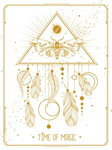 Modern Magic Witchcraft Card Dream Catcher Butterfly Vector Illustration — Stock Vector